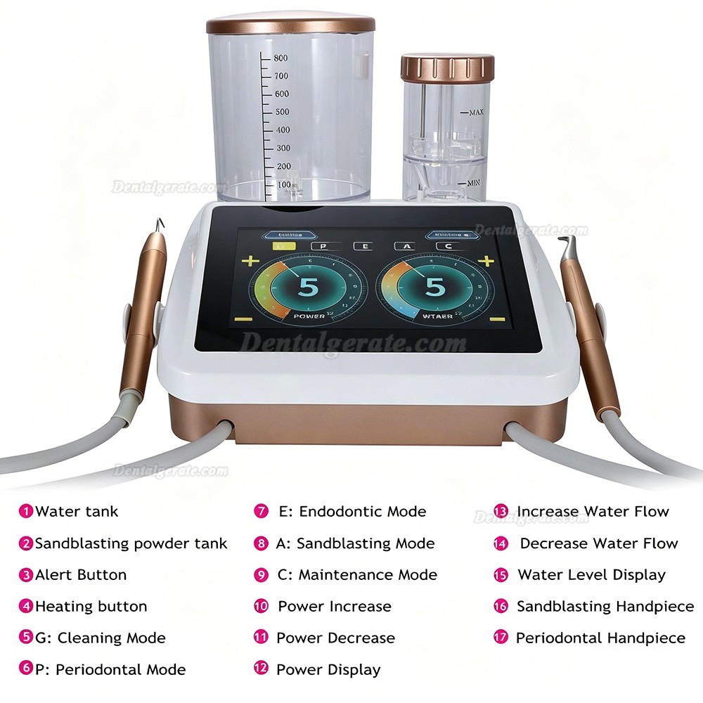 Dentales Ultraschall Scaler und Pulverstrahlger&auml;t 2-in-1 Parodontaltherapieger&auml;t mit Titanspitzen und Fu&szlig;steuerung